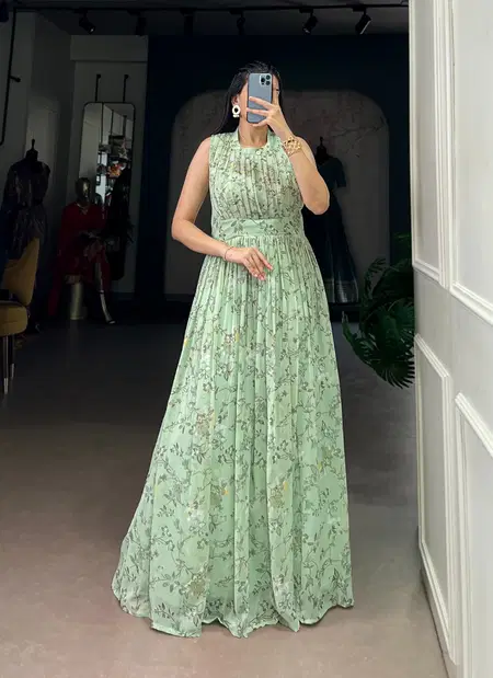Ynf5200 Weightless Marbal Floral Print Long Dress Bulk Orders In India